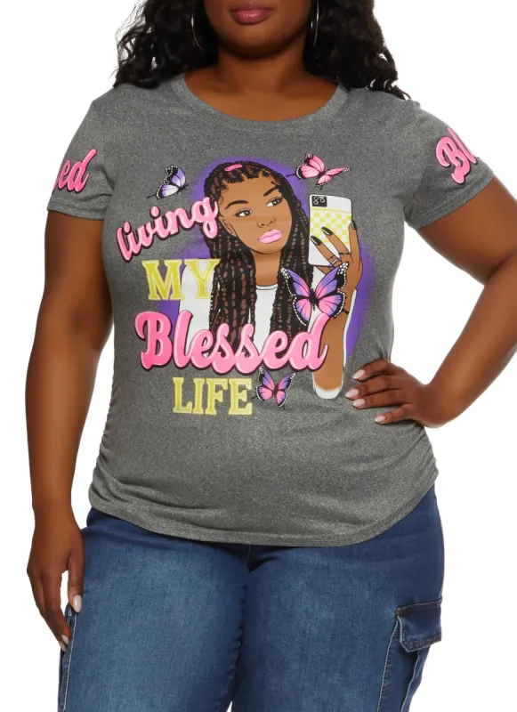 Plus Size Living My Blessed Life Short Sleeve Graphic Tee sold by Rainbow