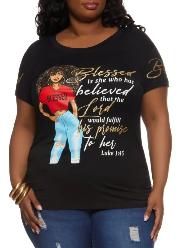 Plus Size Blessed Is Who She Had Graphic Tee sold by Rainbow