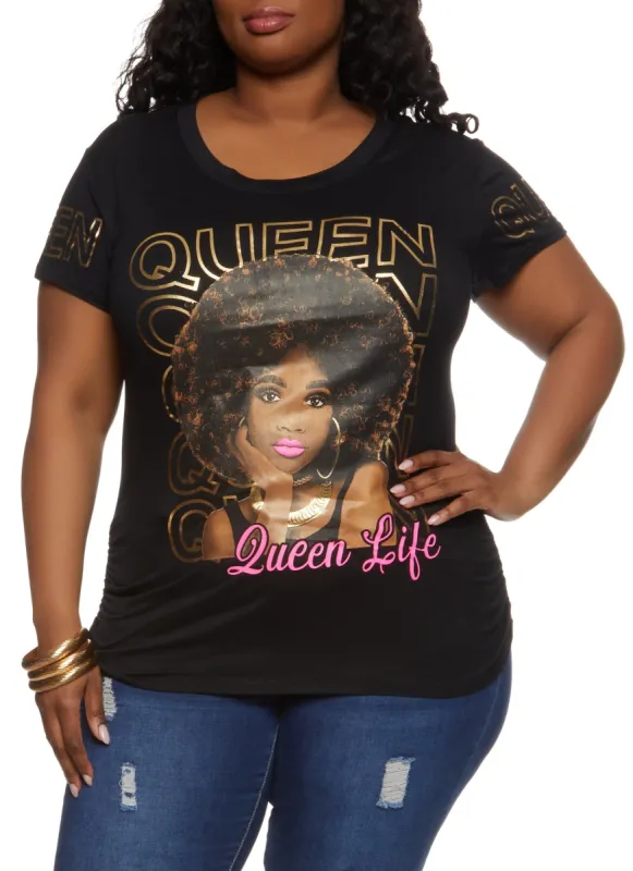 Plus Size Queen Life Afro Graphic Tee sold by Rainbow