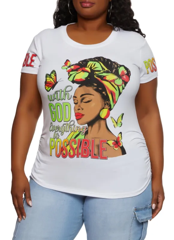Plus Size With God Everything is Possible Graphic Tee sold by Rainbow