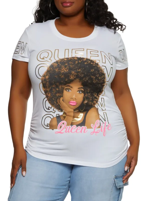 Plus Size Queen Life Afro Graphic Tee sold by Rainbow