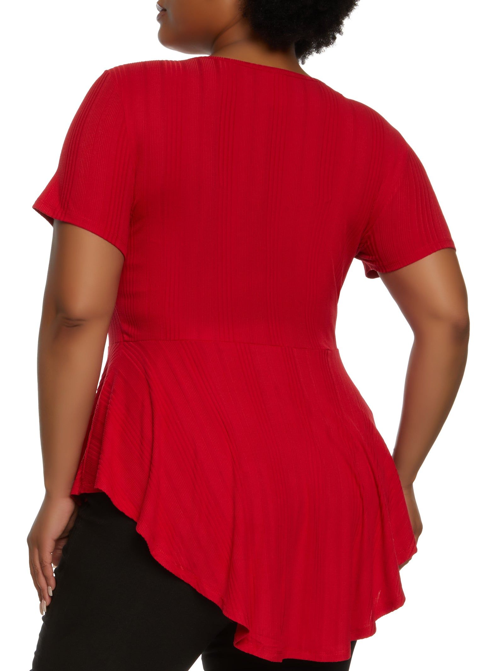 Plus Size Ribbed Hanky Hem Top with Necklace sold by Rainbow product image thumbnail 2