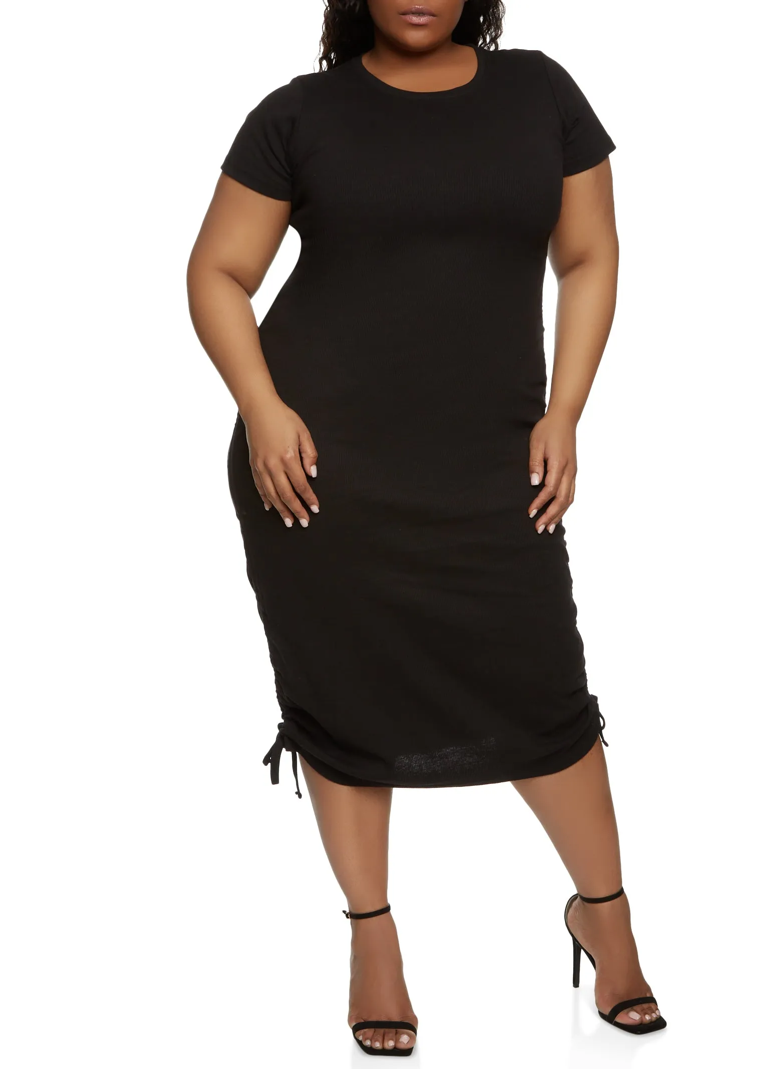 Plus Size Ribbed Ruched T Shirt Midi Dress sold by Rainbow product image thumbnail 2