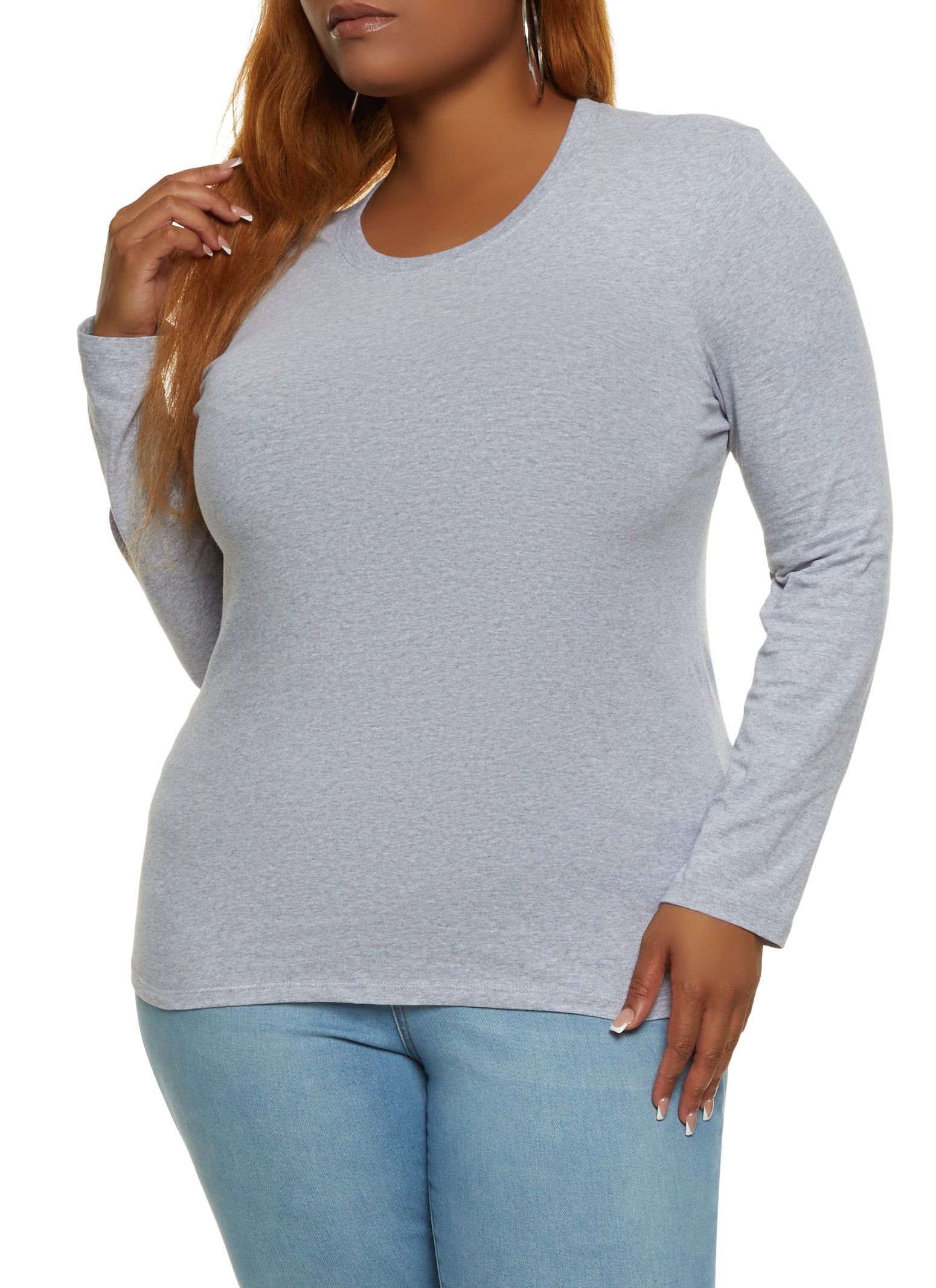 Plus Size Basic Crew Neck Long Sleeve Tee sold by Rainbow