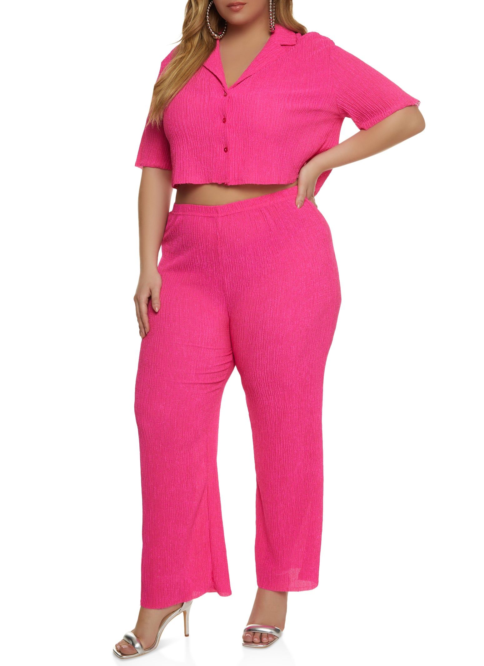 Plus Size Textured Knit Button Front Shirt sold by Rainbow product image thumbnail 2