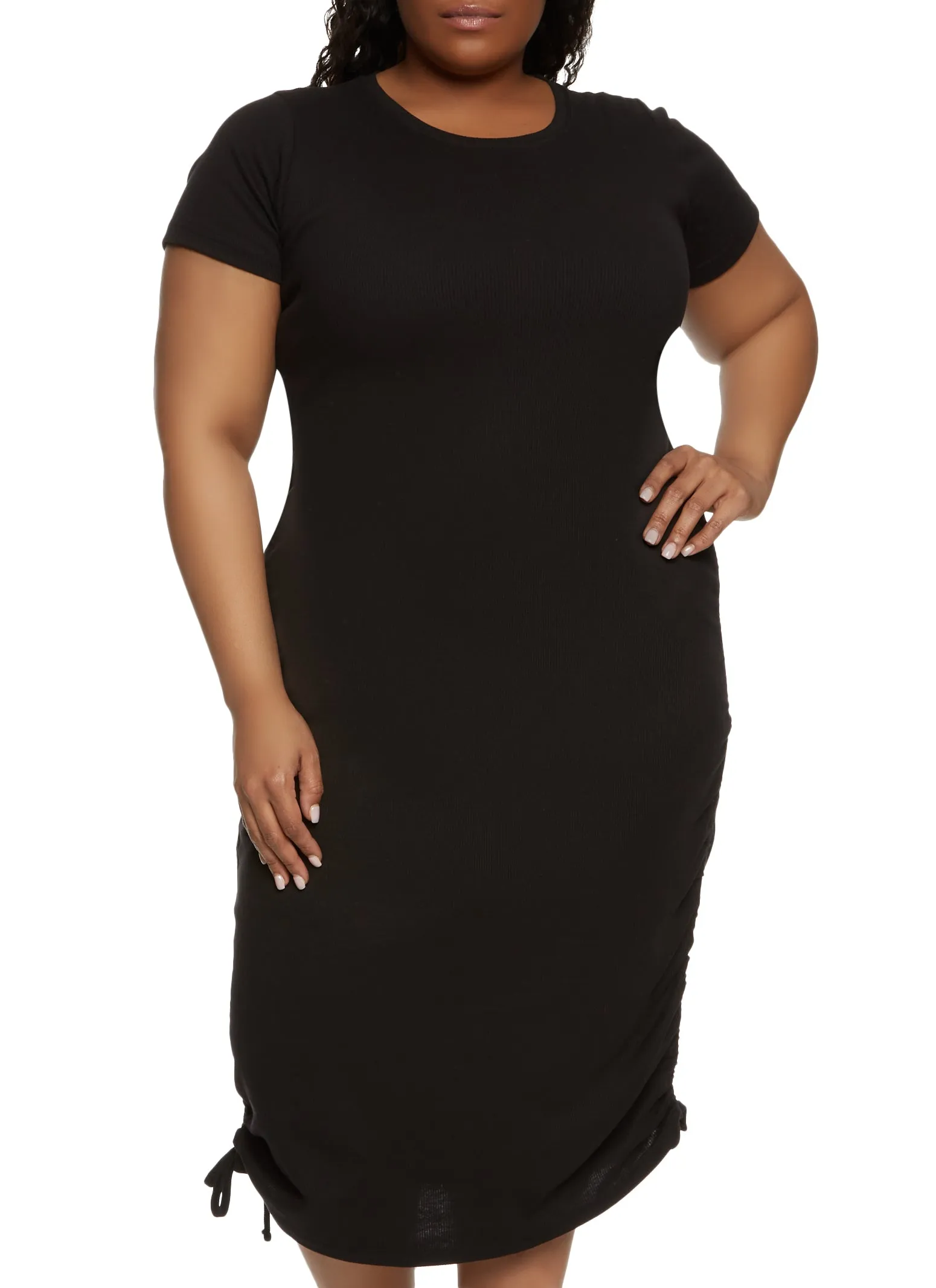 Plus Size Ribbed Ruched T Shirt Midi Dress sold by Rainbow