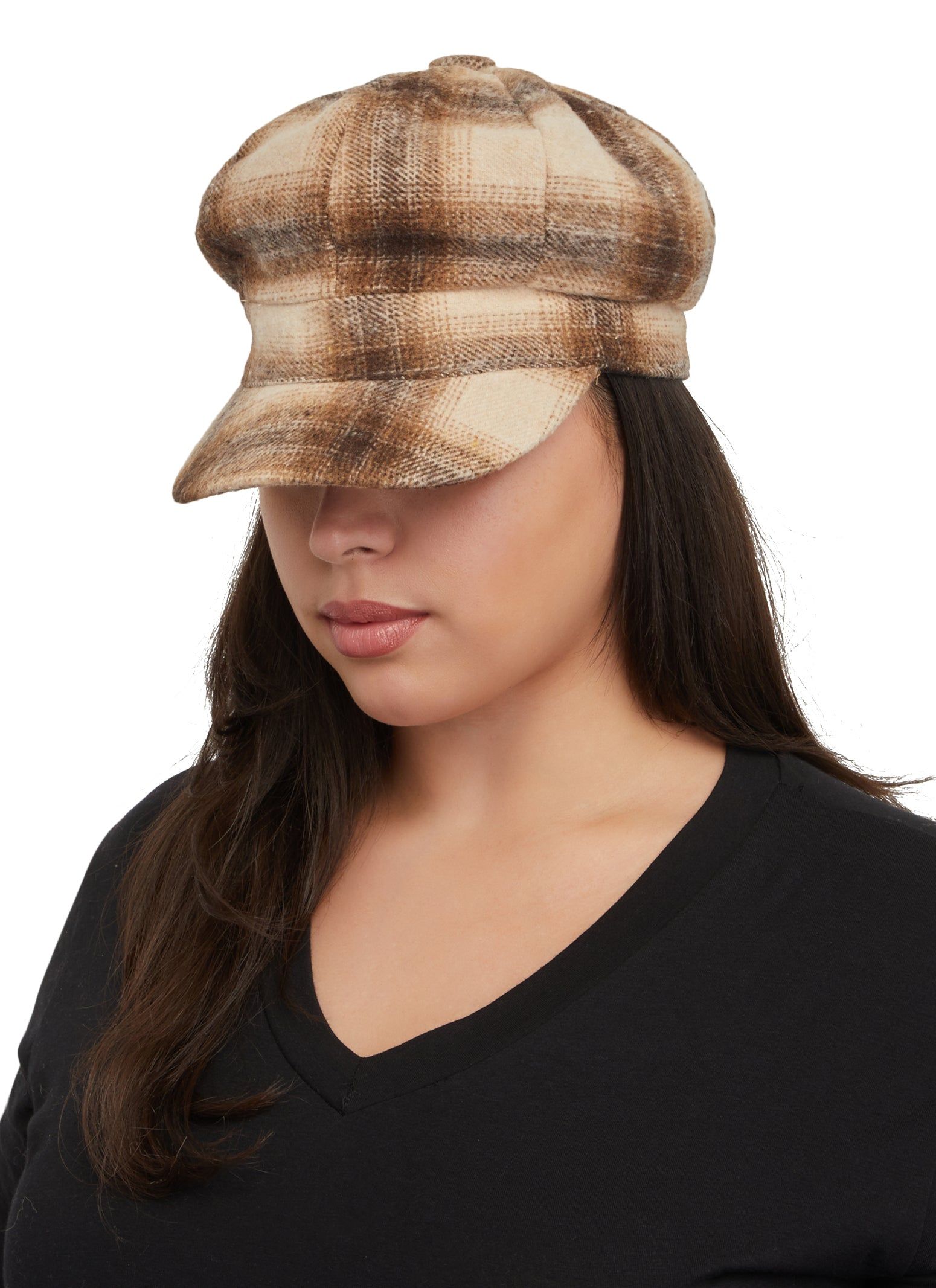 Plaid Faux Wool Cabbie Hat sold by Rainbow