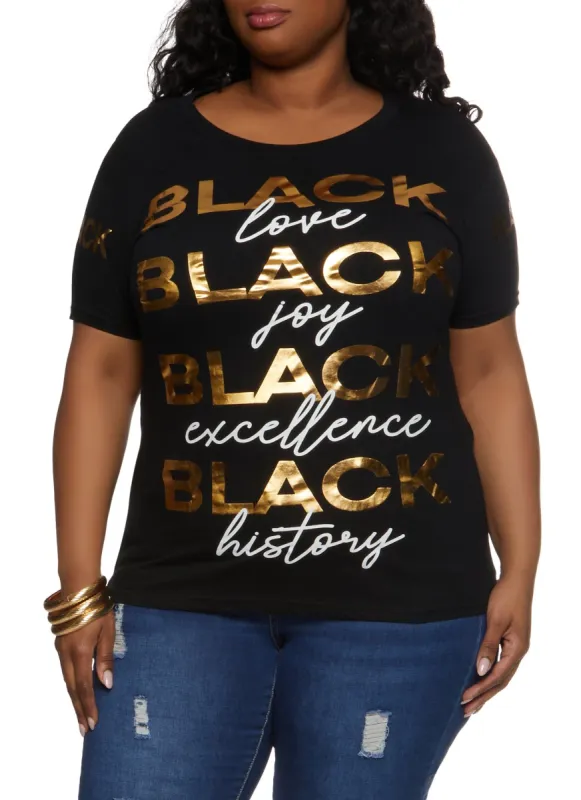 Plus Size Black Love Black History Foil Graphic Tee sold by Rainbow