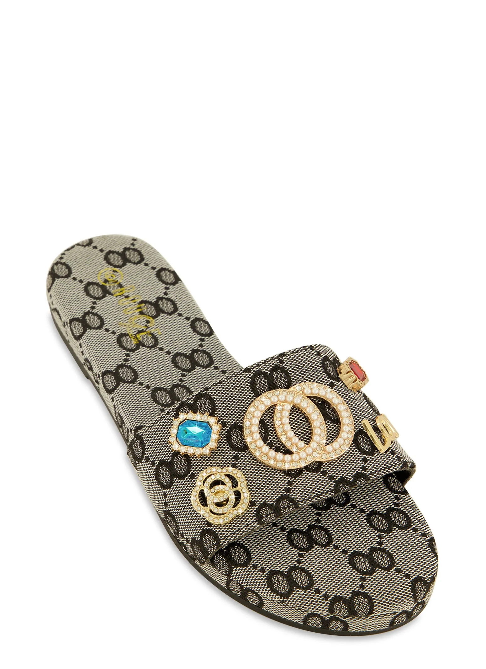 Rhinestone Faux Pearl Embellished Slide Sandals sold by Rainbow