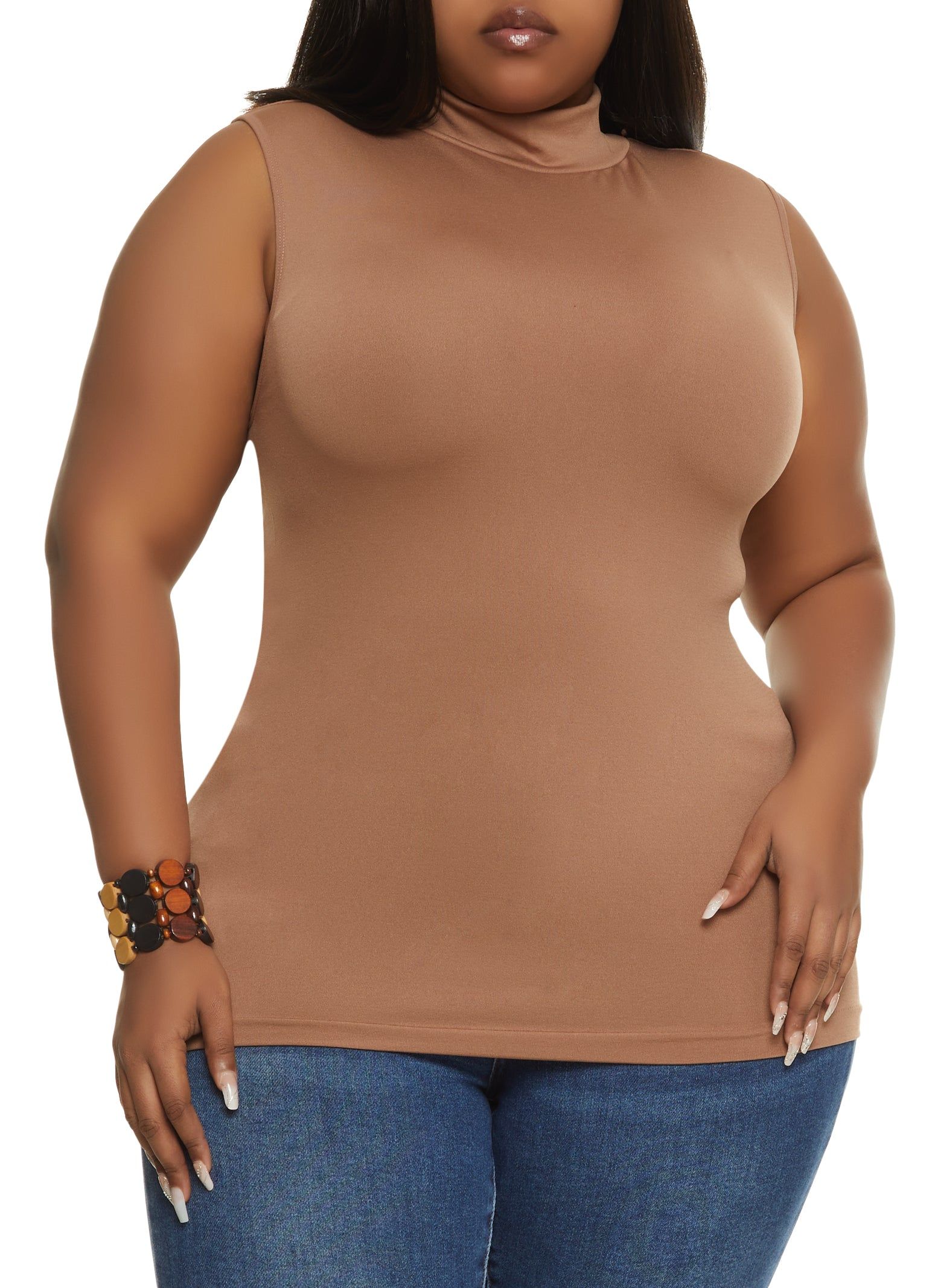 Plus Size Seamless Sleeveless Mock Neck Top sold by Rainbow