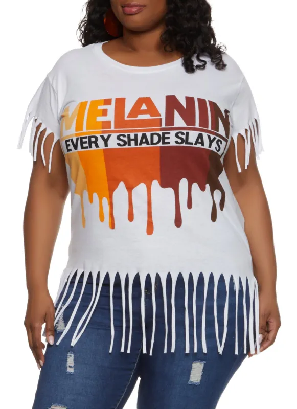 Plus Size Melanin Every Shade Slays Fringe Graphic Tee sold by Rainbow