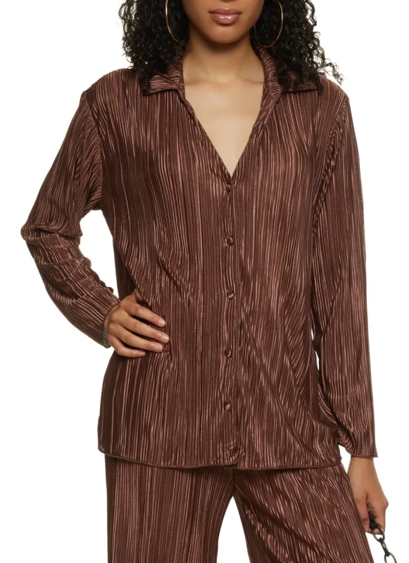 Plisse V Neck Button Front Shirt sold by Rainbow