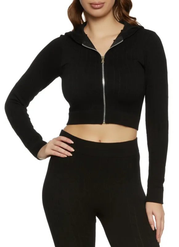 Seamless Cable Knit Cropped Hoodie sold by Rainbow