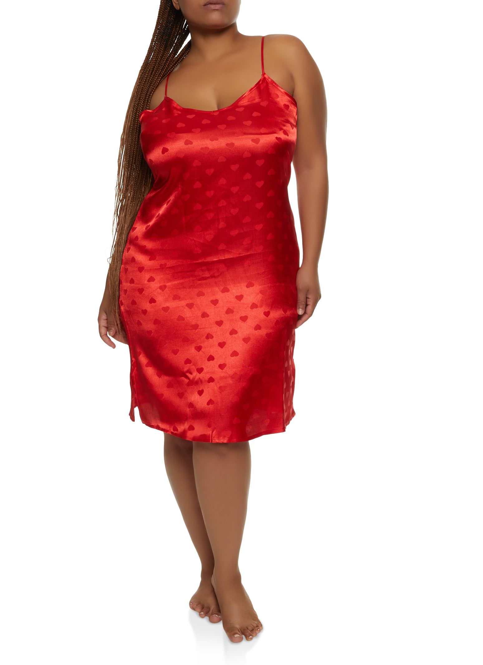 Plus Size Heart Print Satin Chemise with Robe sold by Rainbow product image thumbnail 3