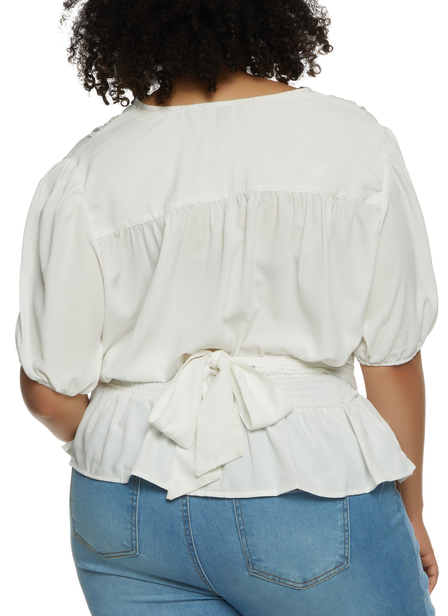 Plus Size Faux Button Tie Back Peplum Top sold by Rainbow product image thumbnail 2