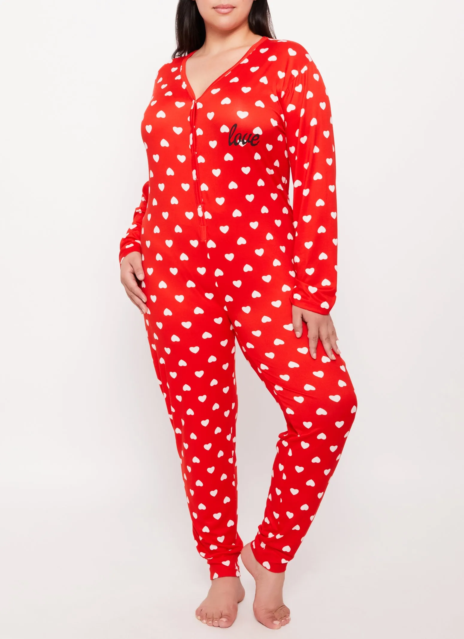 Plus Size Love Heart Print Pajama Onesie sold by Rainbow