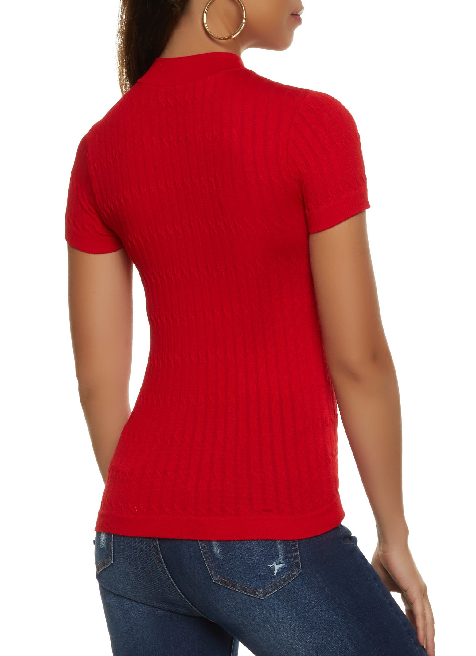 Seamless Cable Knit Mock Neck Short Sleeve Top sold by Rainbow product image thumbnail 2