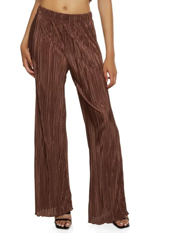 Solid Plisse High Waist Wide Leg Pants sold by Rainbow
