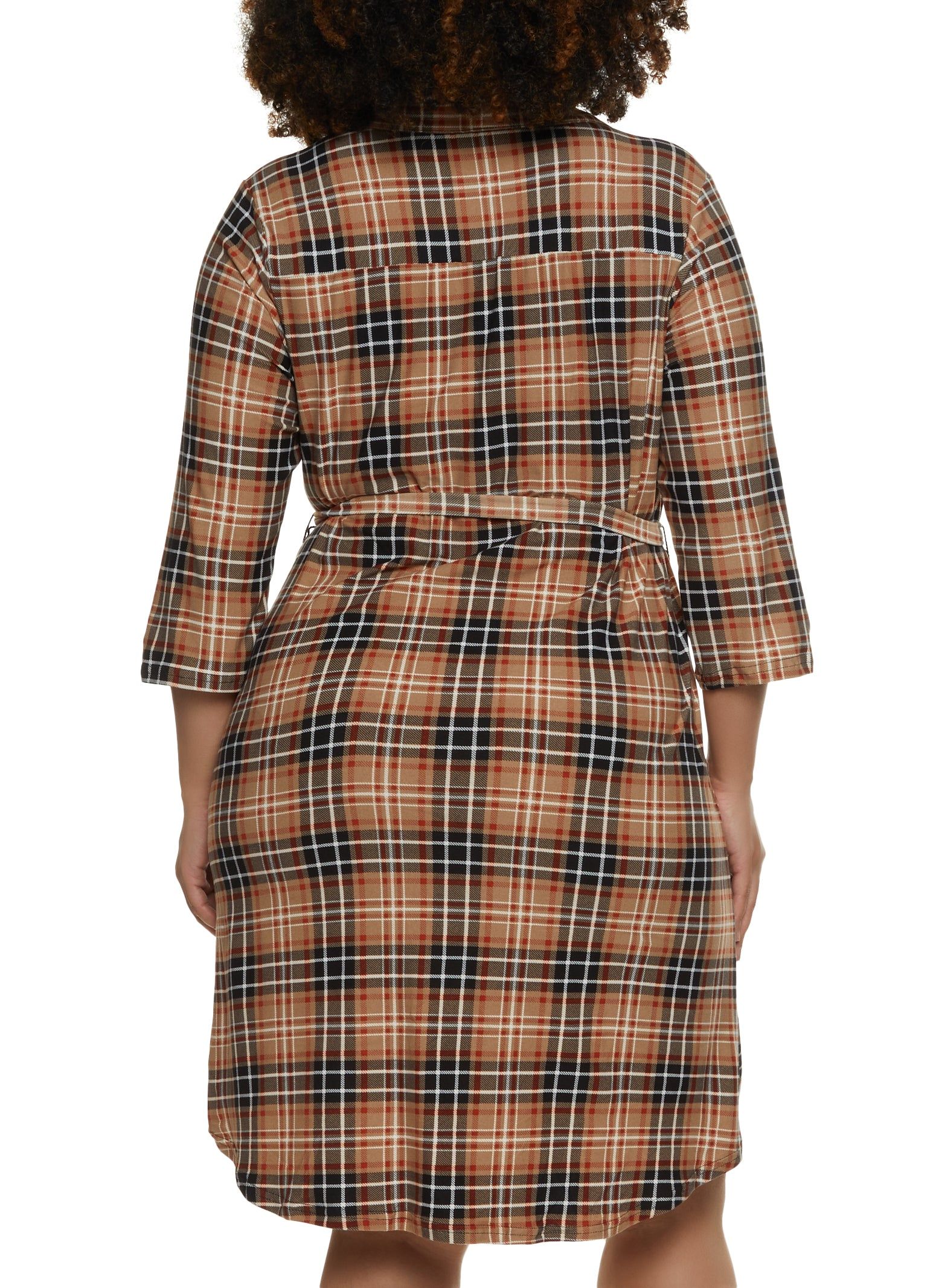 Plus Size Plaid Tie Waist Shirt Dress sold by Rainbow product image thumbnail 3
