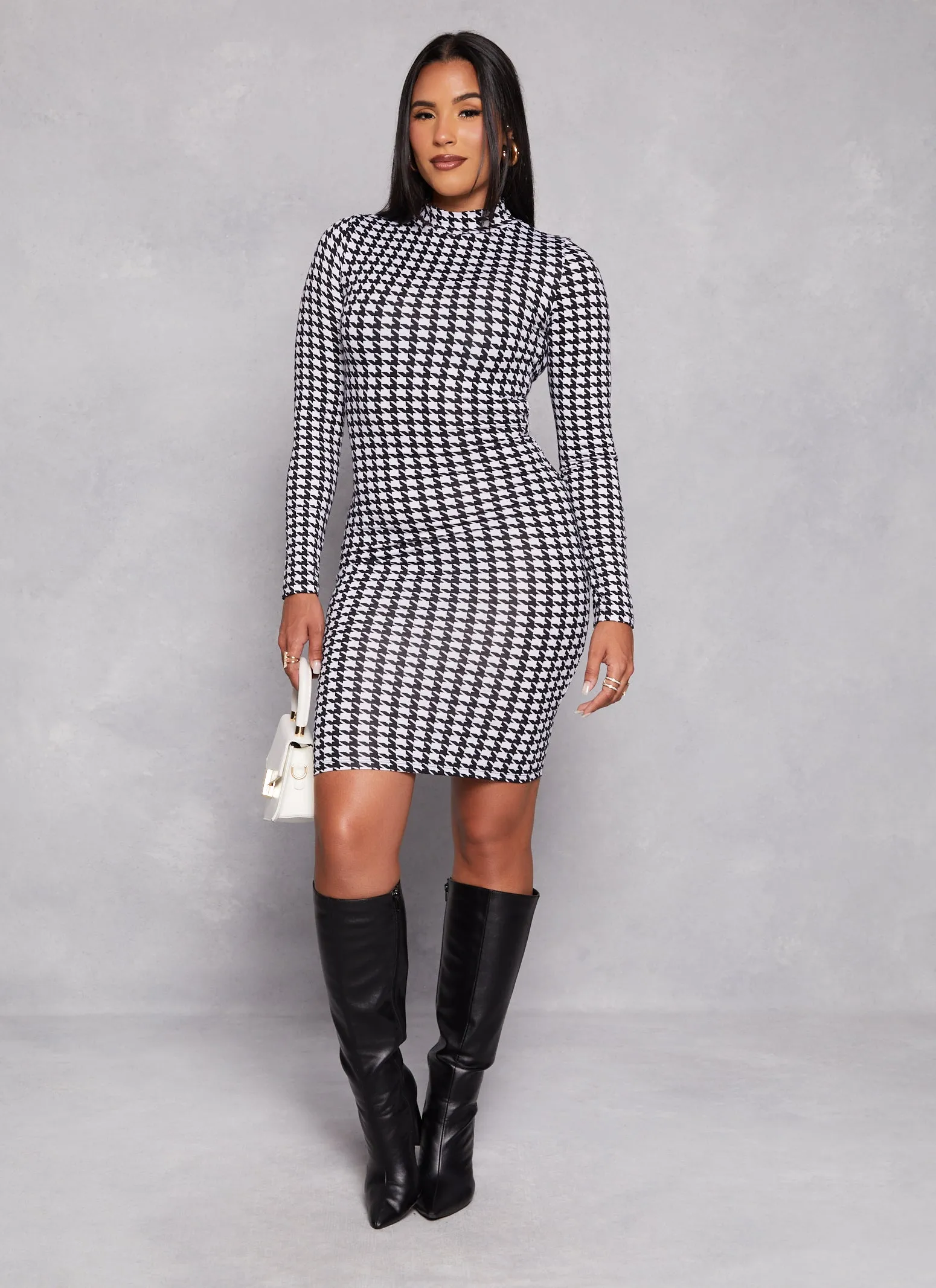 Houndstooth Mock Neck T Shirt Dress sold by Rainbow