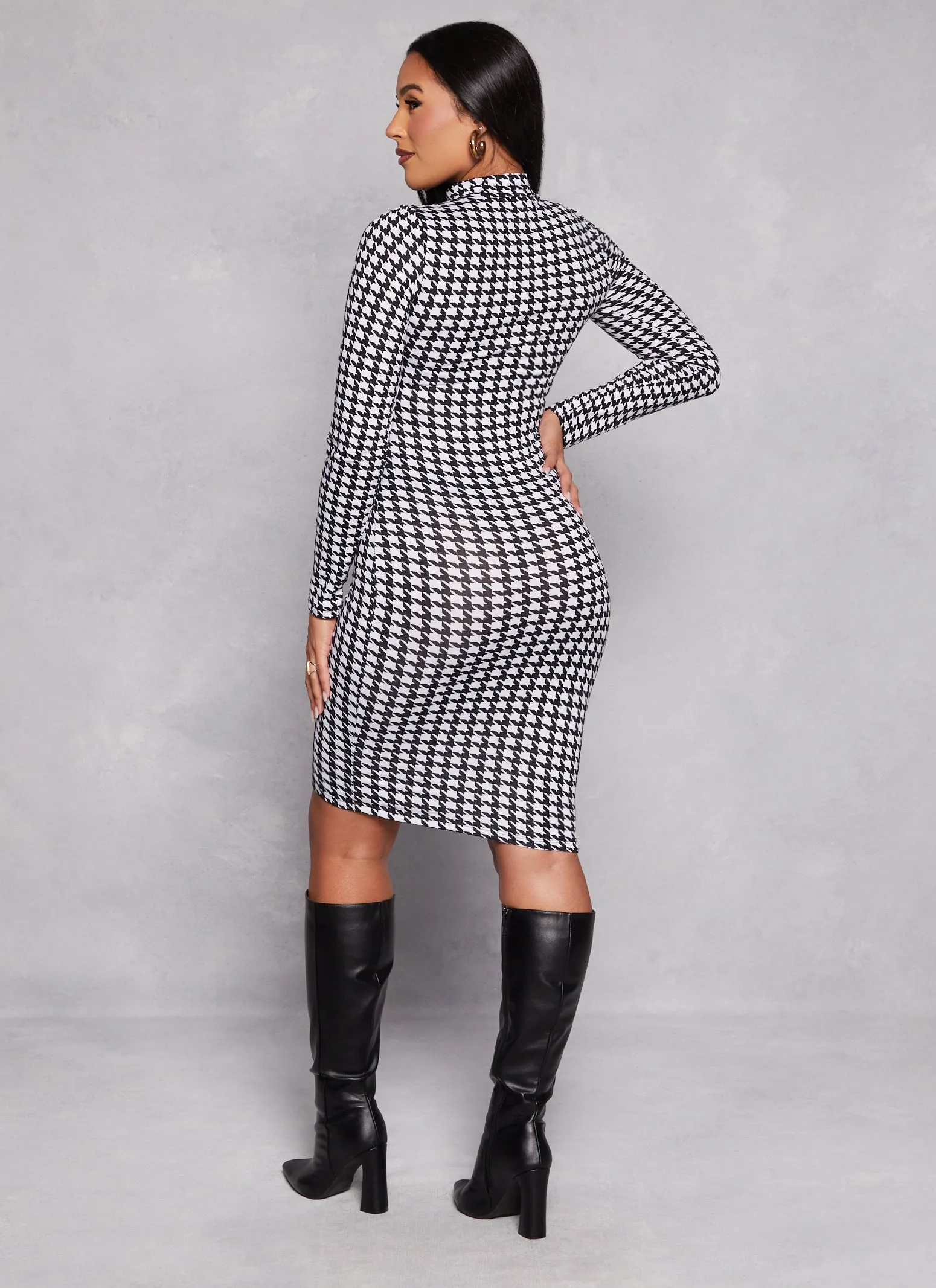 Houndstooth Mock Neck T Shirt Dress sold by Rainbow product image thumbnail 3