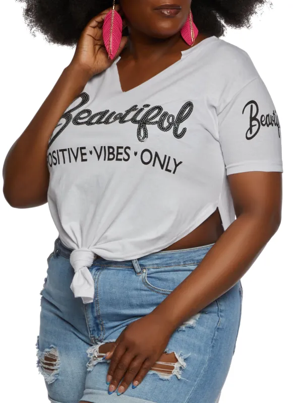 Plus Size Beautiful Positive Vibes Only Sequin Graphic Tee sold by Rainbow