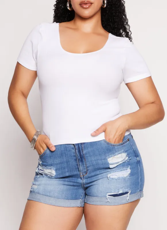 Plus Size Criss Cross Back Short Sleeve Tee sold by Rainbow