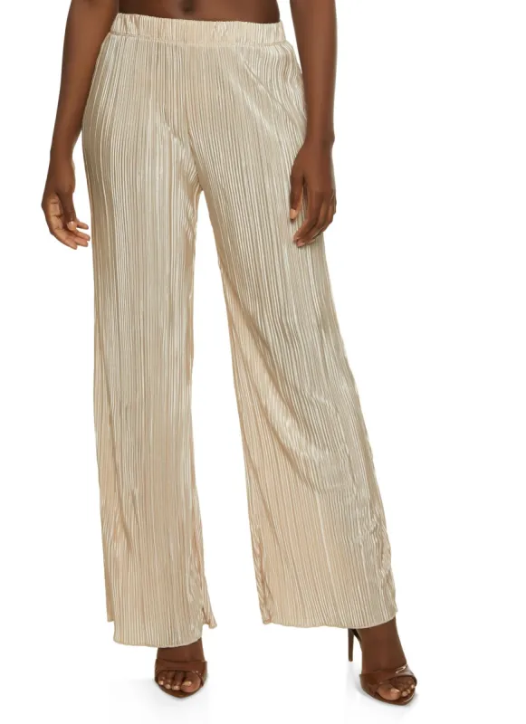 Solid Plisse High Waist Wide Leg Pants sold by Rainbow