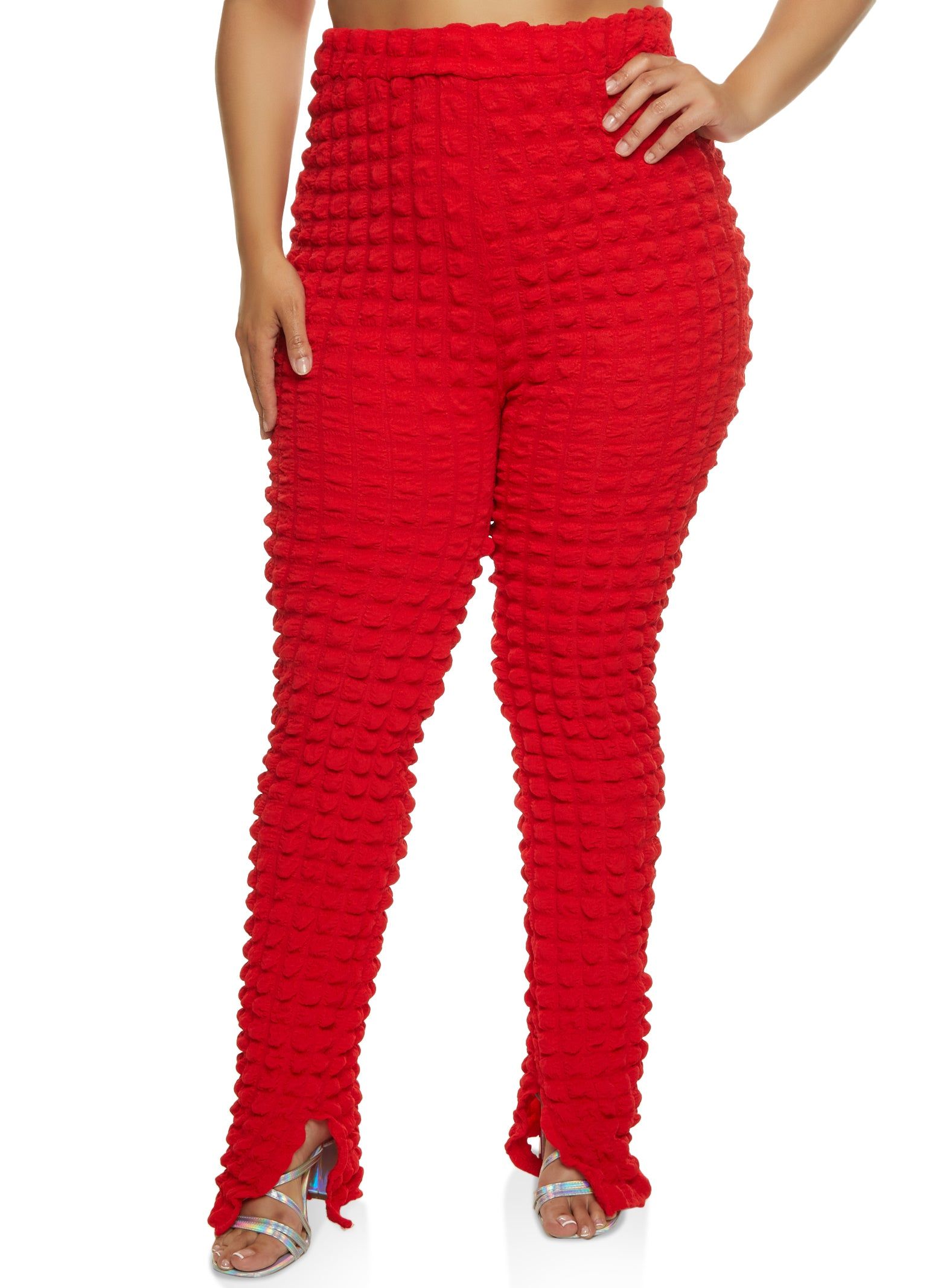 Plus Size Bubble Knit High Waist Split Hem Pants sold by Rainbow