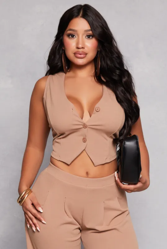 Button Front Cropped Vest sold by Rainbow
