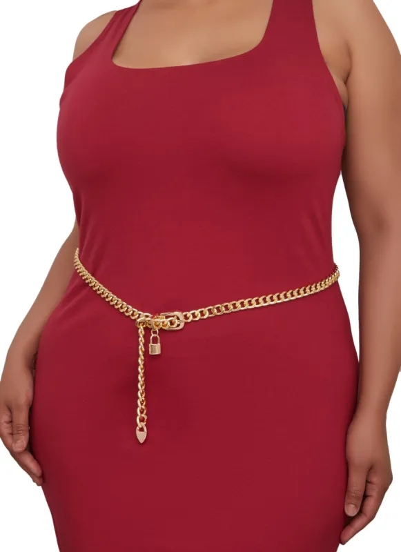 Plus Size Lock Charm Chain Belt sold by Rainbow