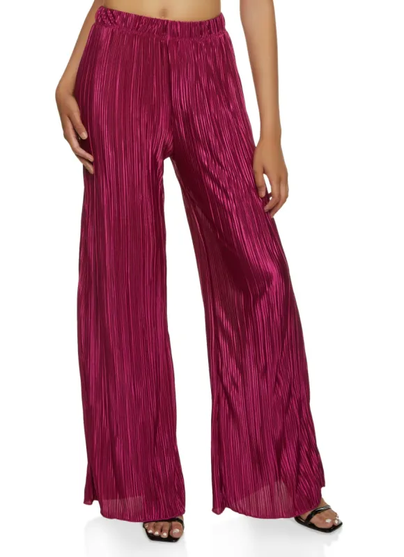 Solid Plisse High Waist Wide Leg Pants sold by Rainbow