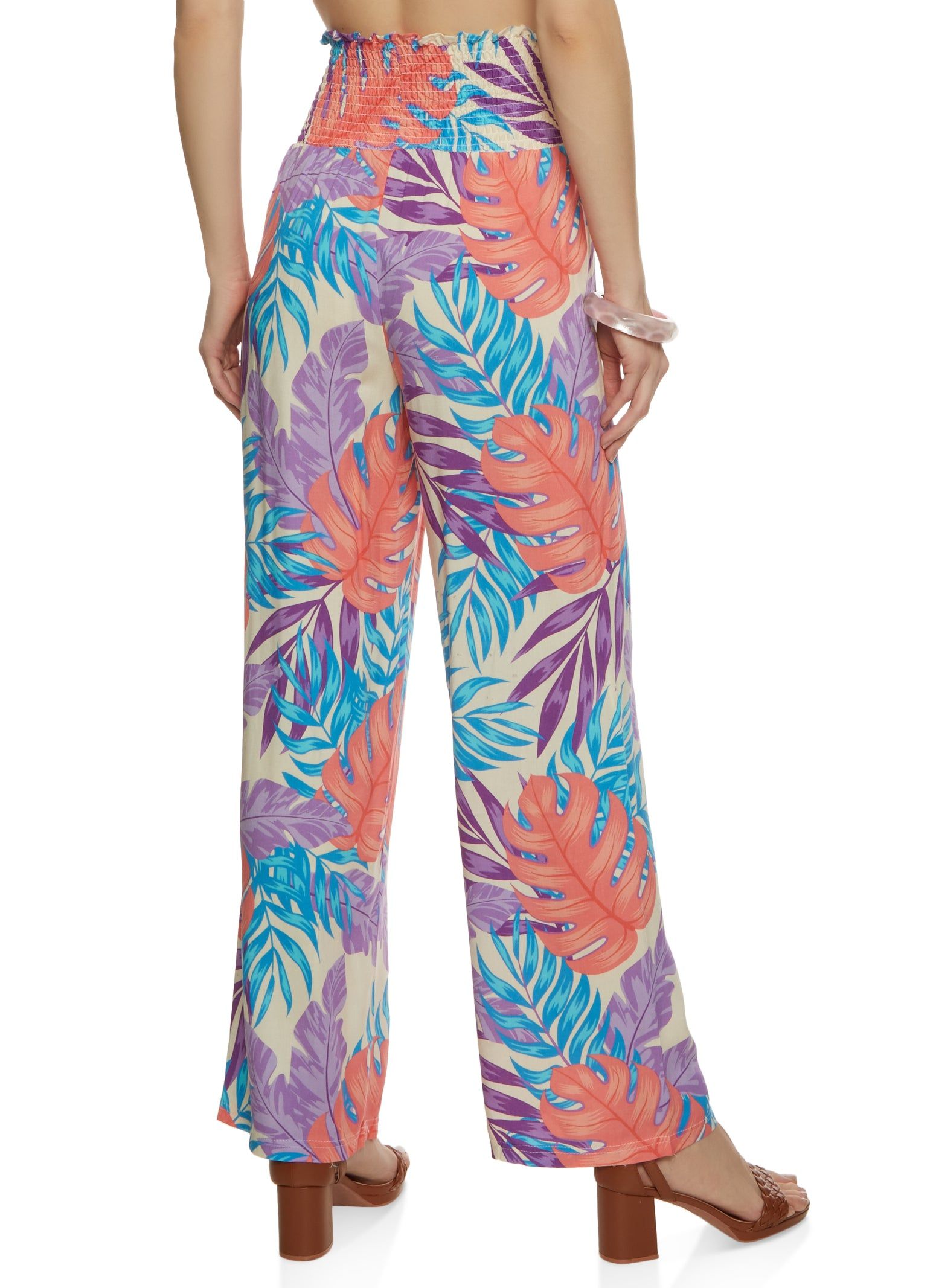 Smocked Waist Tropical Print Wide Leg Pants sold by Rainbow product image thumbnail 2