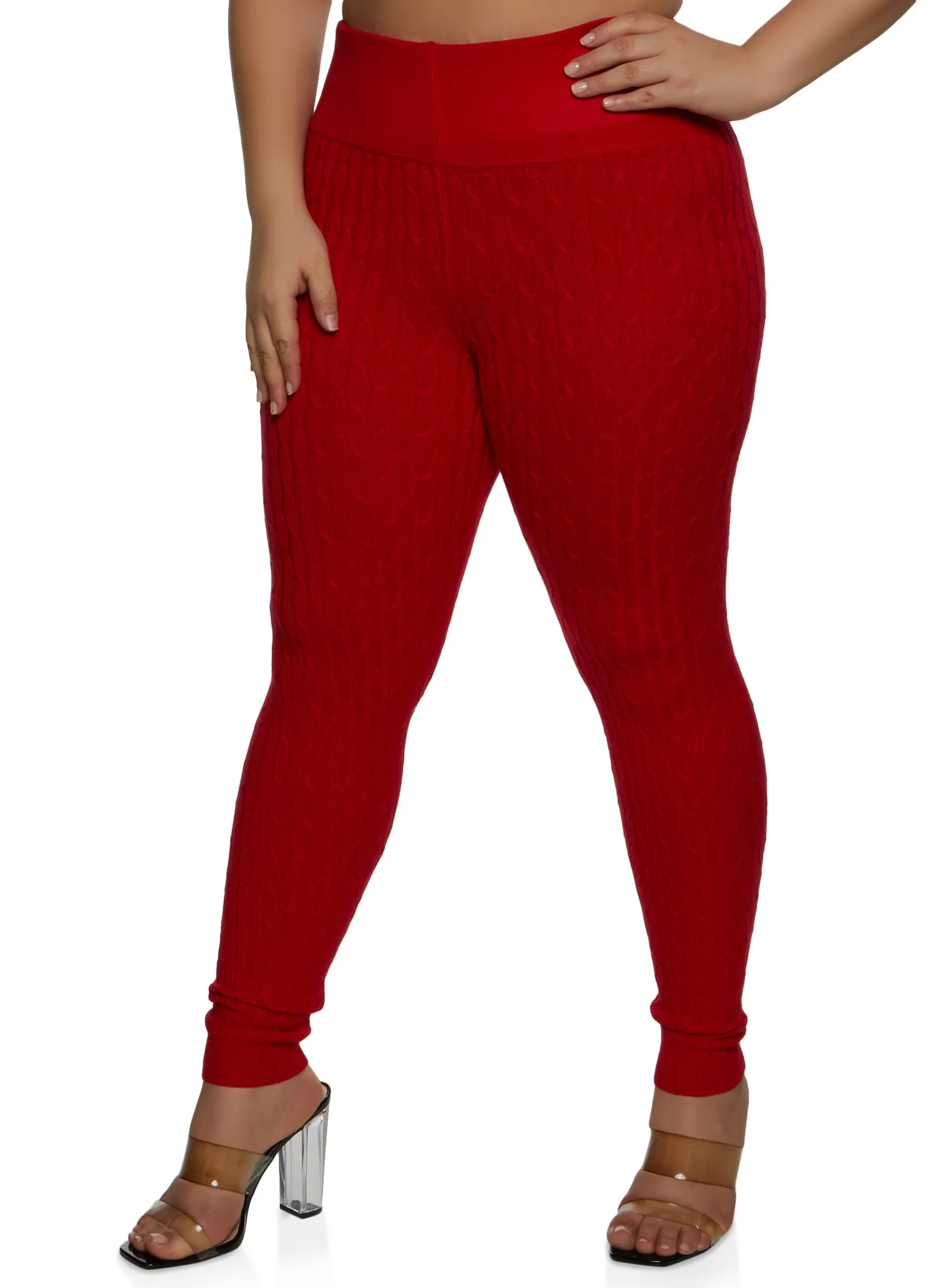 Plus Size High Waist Cable Knit Leggings sold by Rainbow