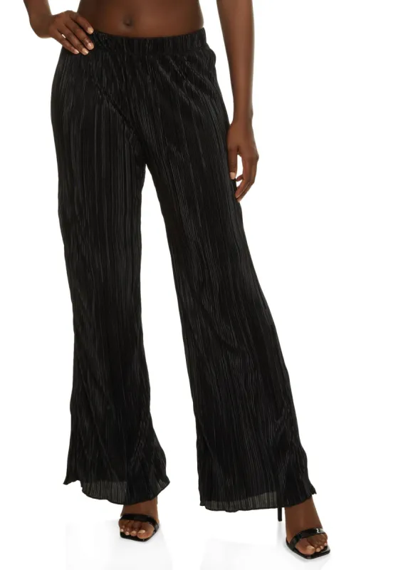 Solid Plisse High Waist Wide Leg Pants sold by Rainbow