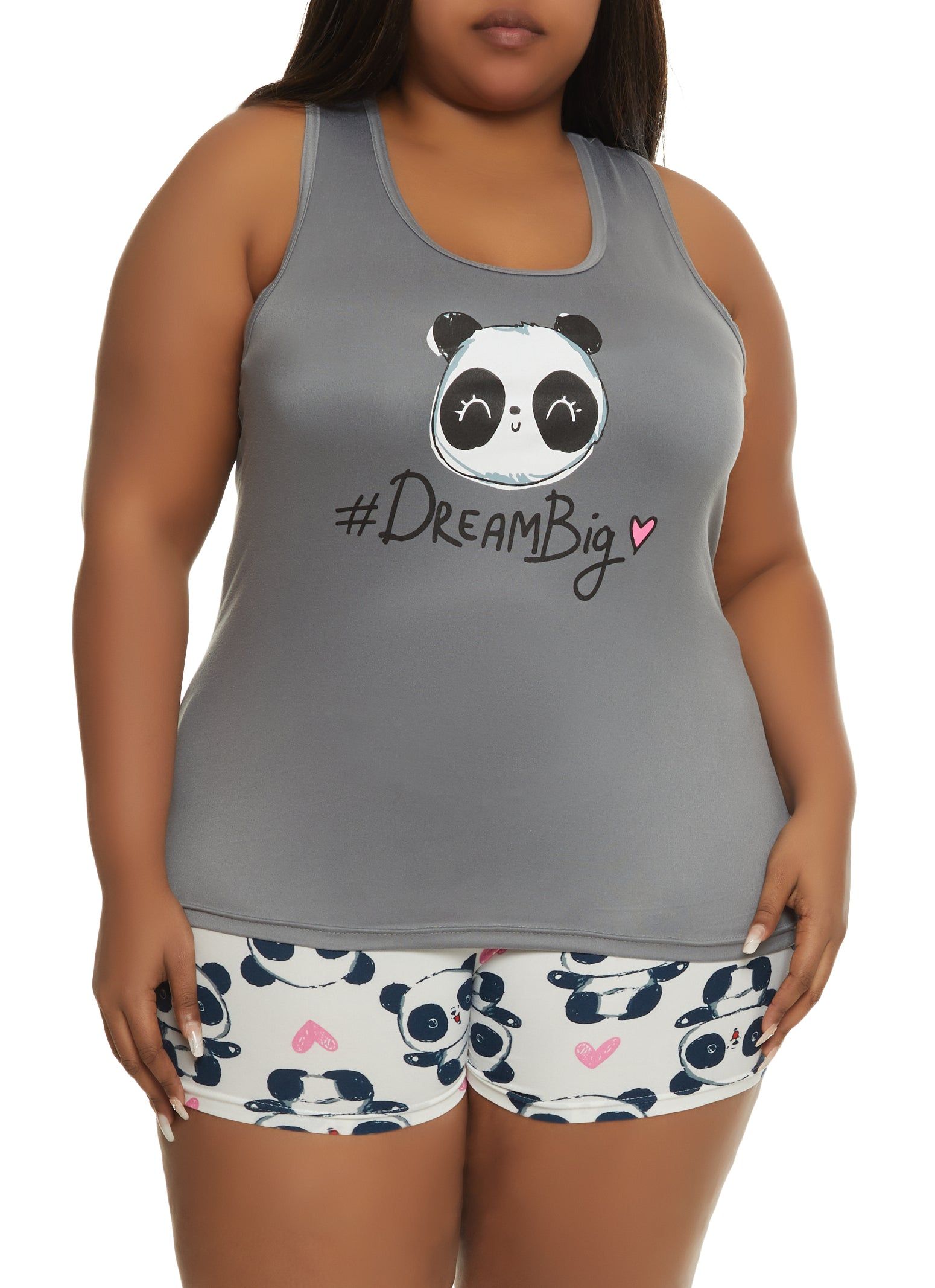 Plus Size Dream Big Graphic Pajama Tank Top and Shorts sold by Rainbow