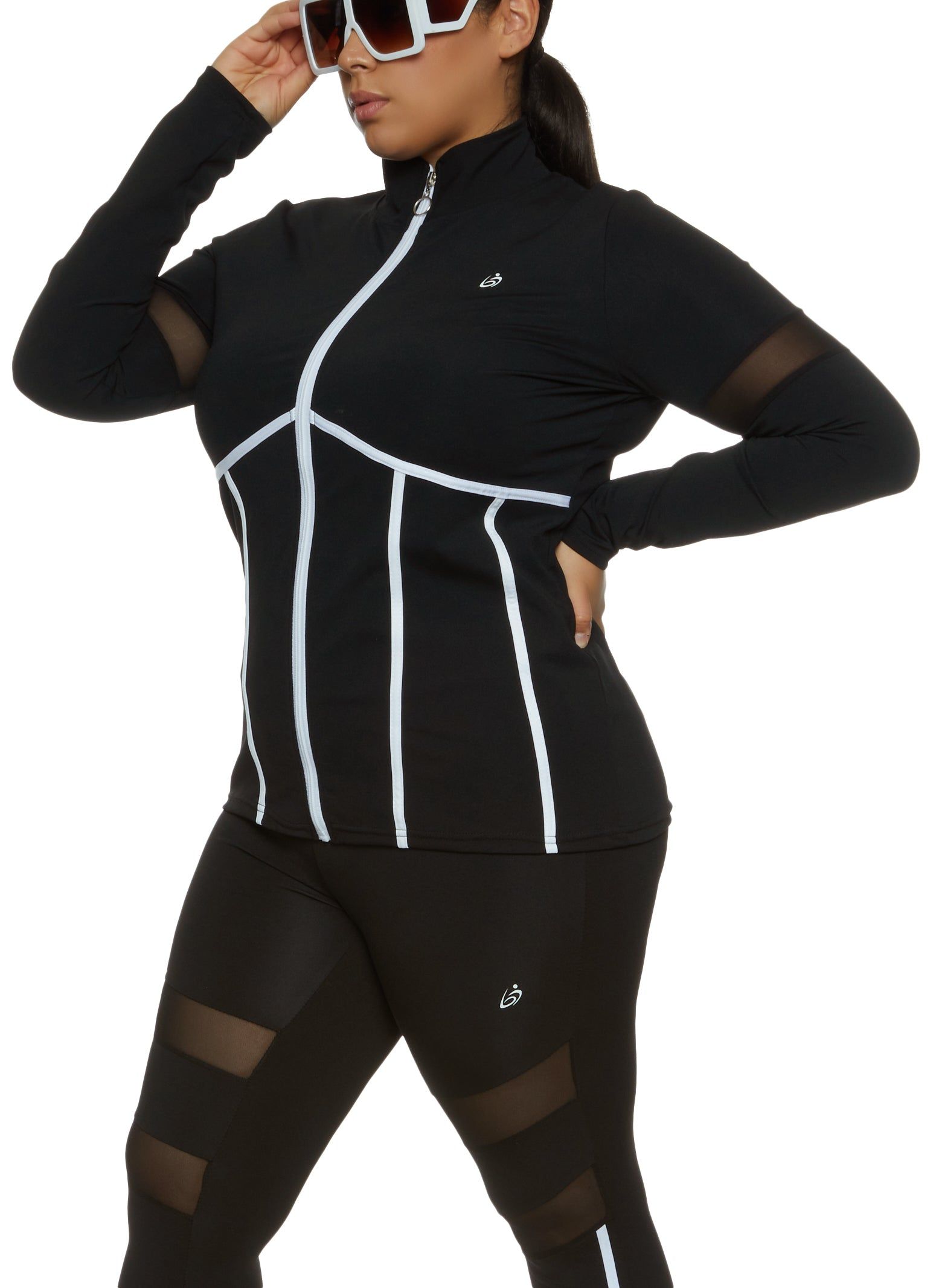 Plus Size Contrast Trim Zip Front Track Jacket sold by Rainbow