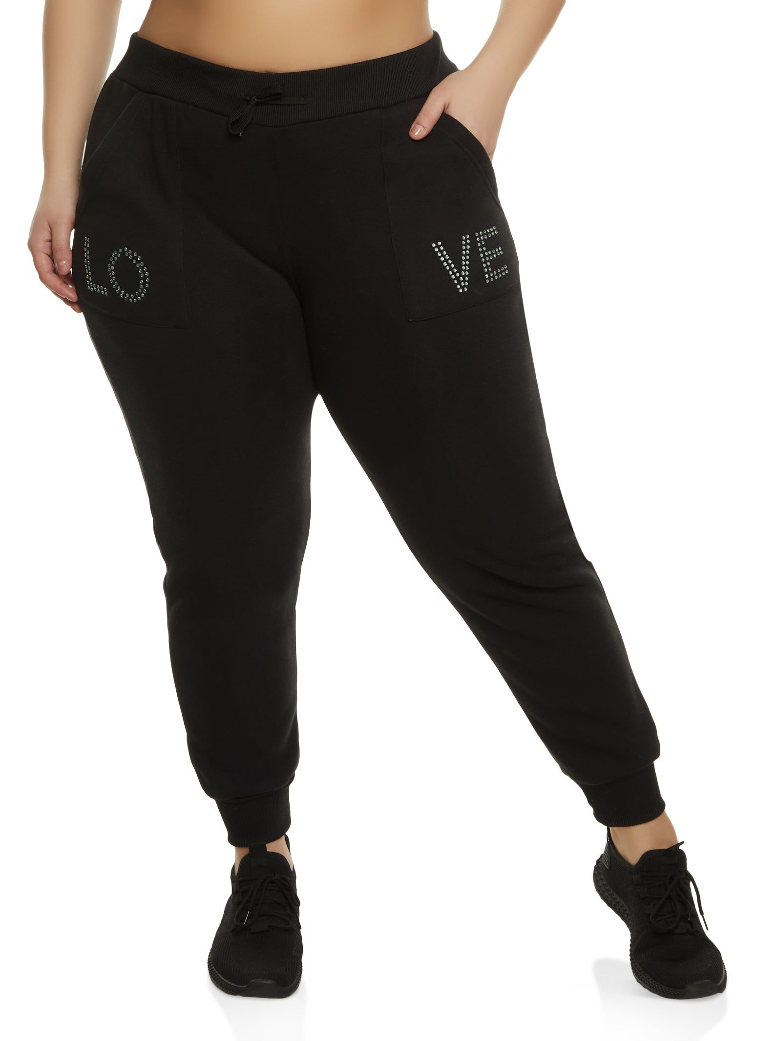 Plus Size Love Rhinestone Studded Joggers sold by Rainbow