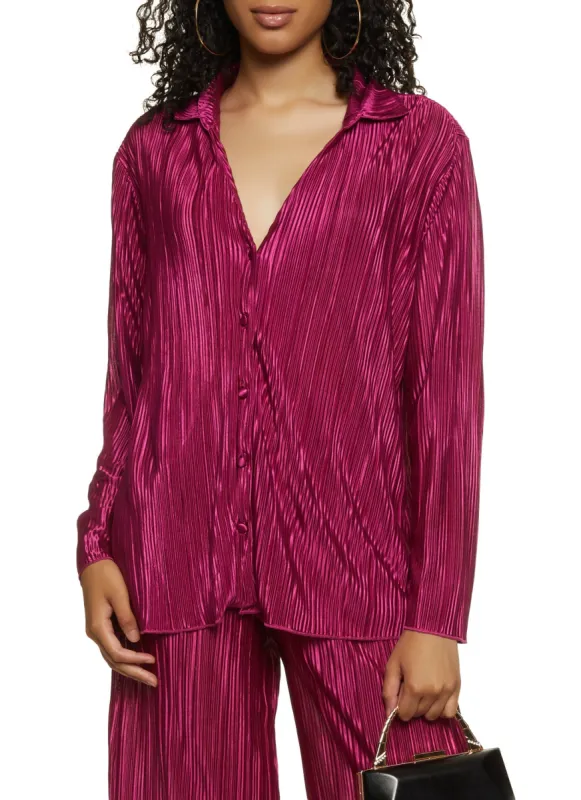 Plisse V Neck Button Front Shirt sold by Rainbow
