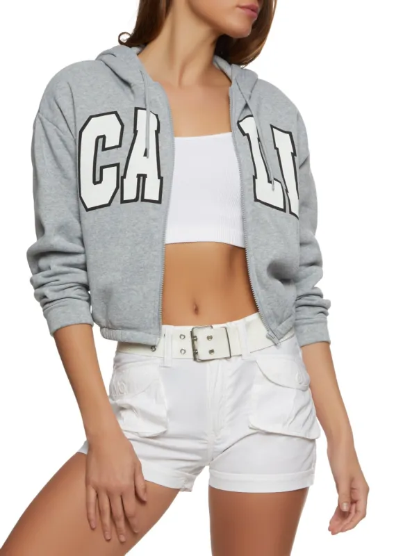 City Graphic Zip Front Cropped Hoodie sold by Rainbow