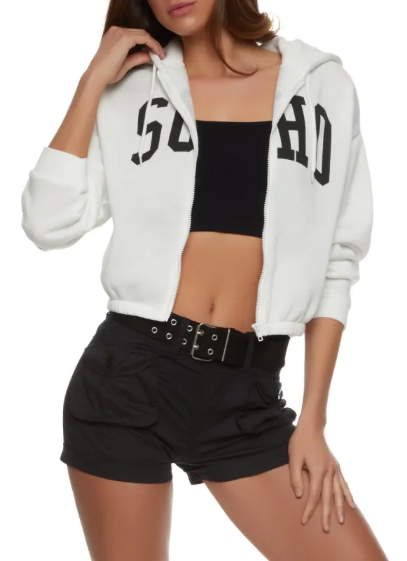 City Graphic Zip Front Cropped Hoodie sold by Rainbow