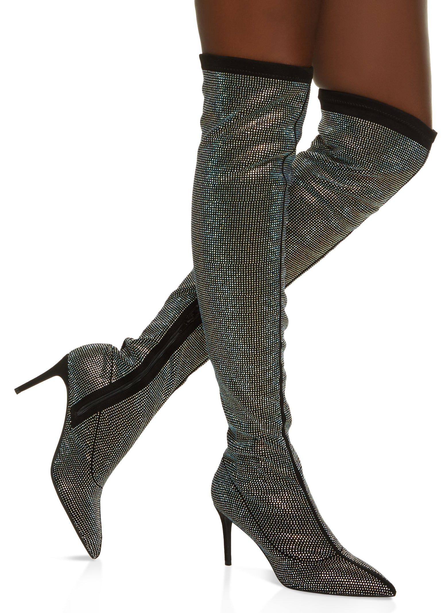 Rhinestone Studded Over the Knee Pointed Toe Boots sold by Rainbow