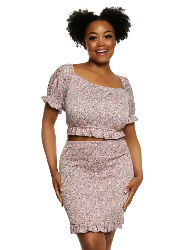 Plus Size Haute Monde Floral Smocked Top and Skirt sold by Rainbow