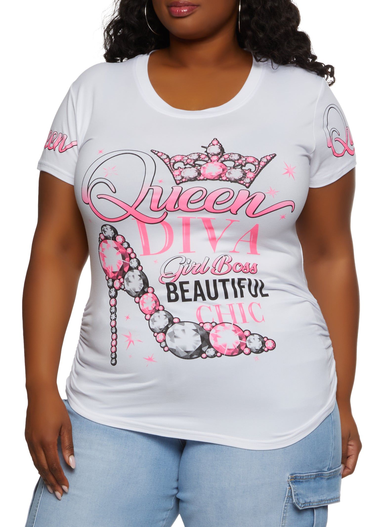 Plus Size Queen Diva Ruched Side Graphic Tee sold by Rainbow