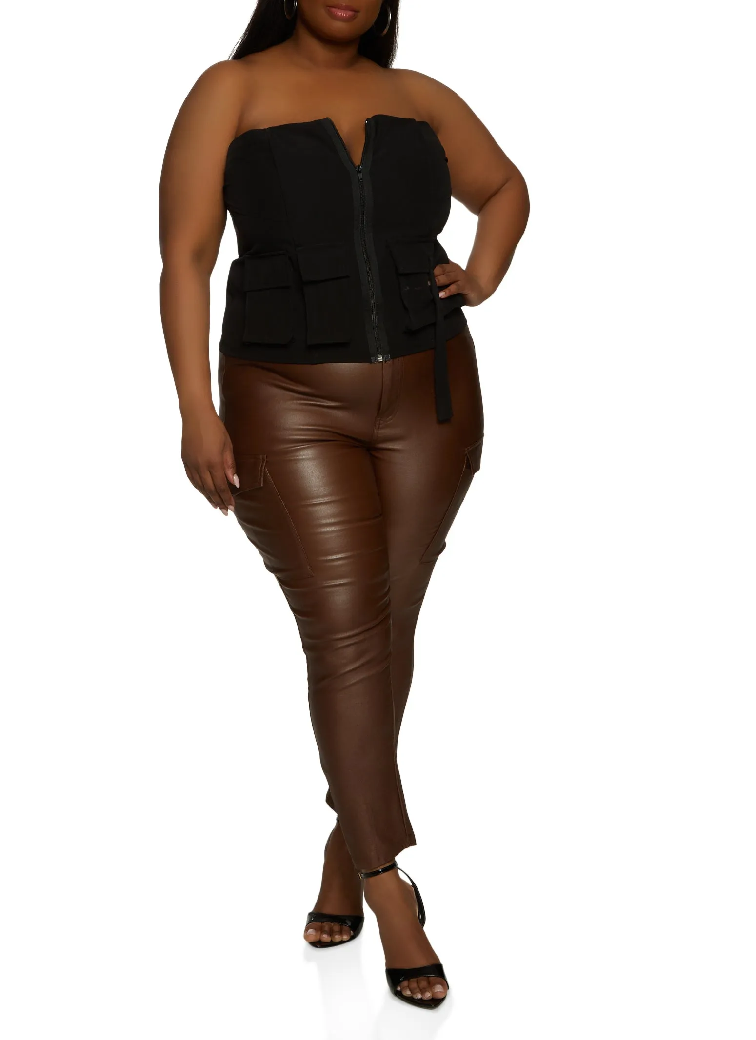 Plus Size Zip Front Cargo Pocket Tube Top sold by Rainbow product image thumbnail 2