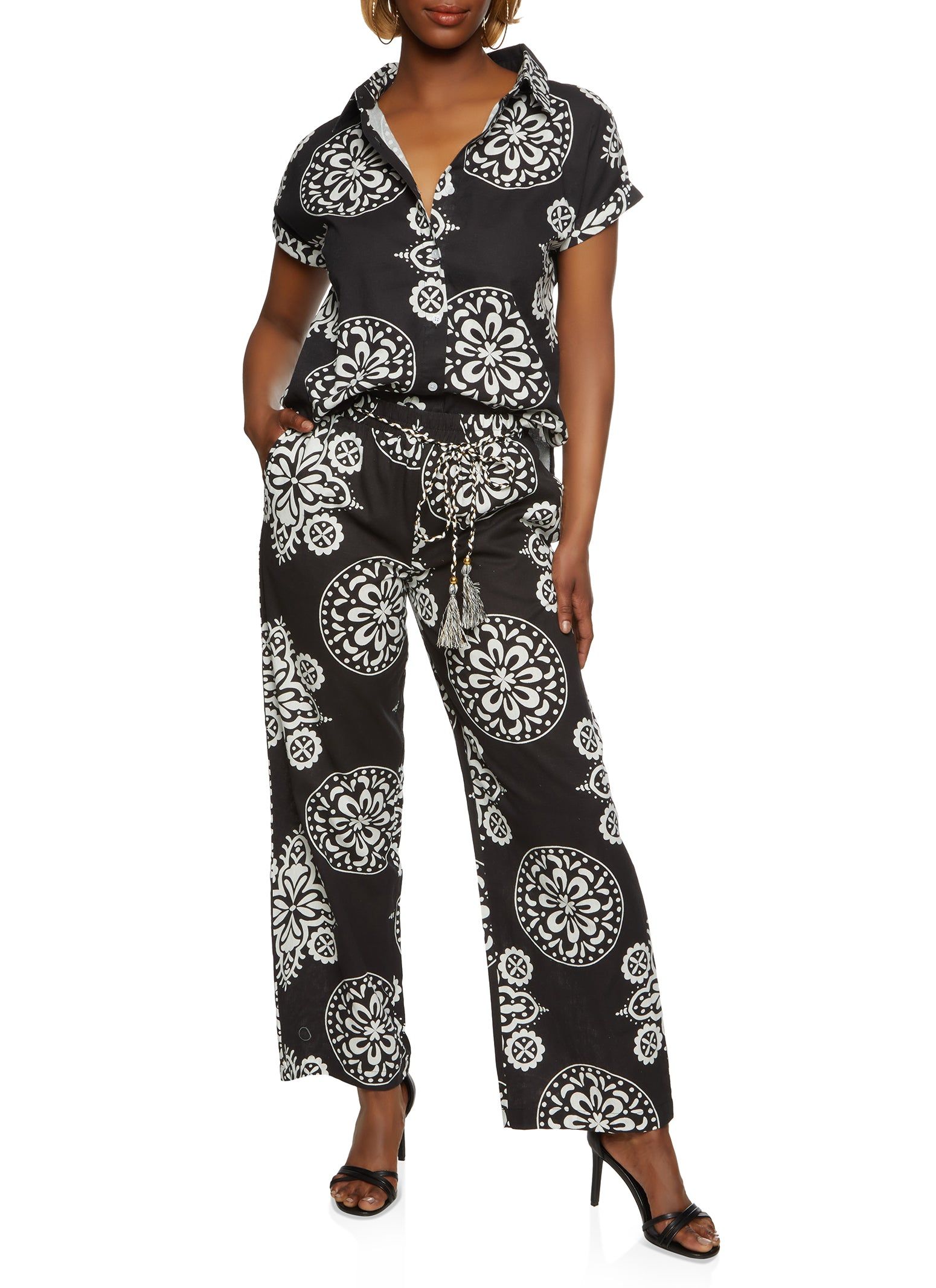 Printed Button Front Short Sleeve Top sold by Rainbow