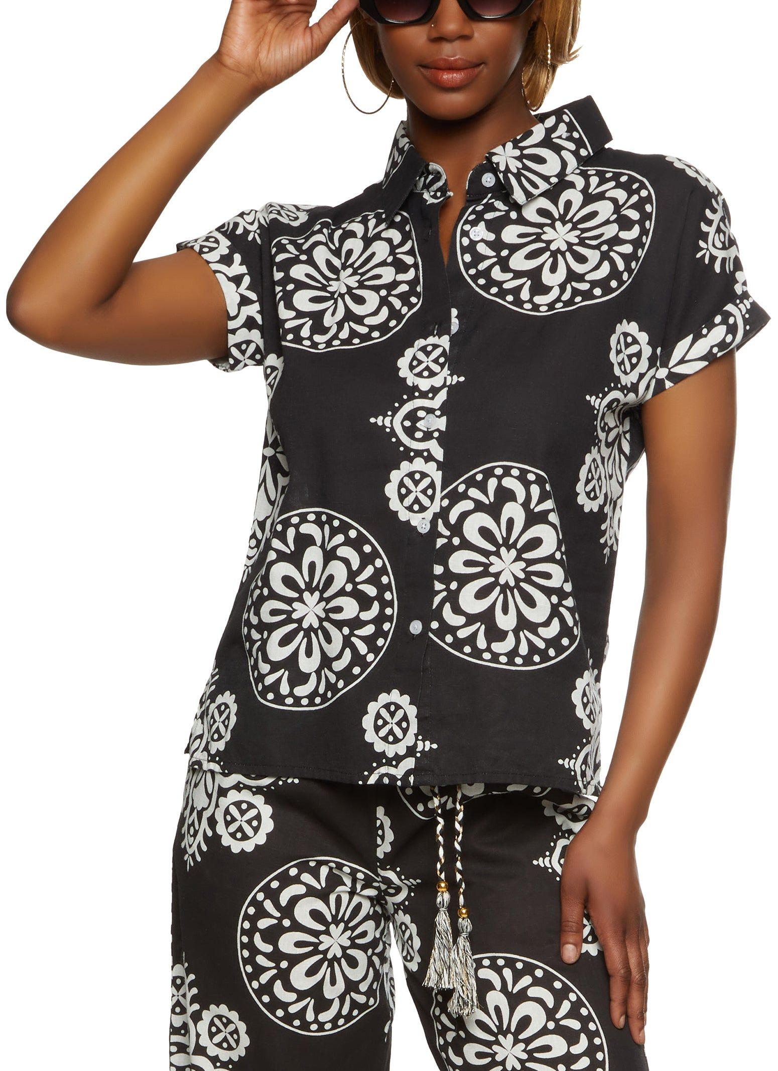 Printed Button Front Short Sleeve Top sold by Rainbow product image thumbnail 2