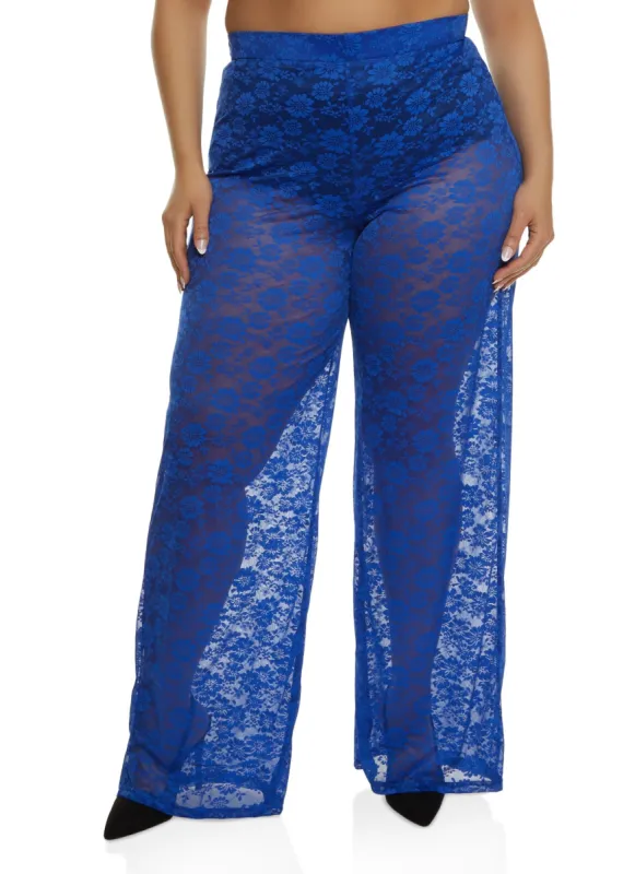 Plus Size Floral Lace Wide Leg Pants sold by Rainbow
