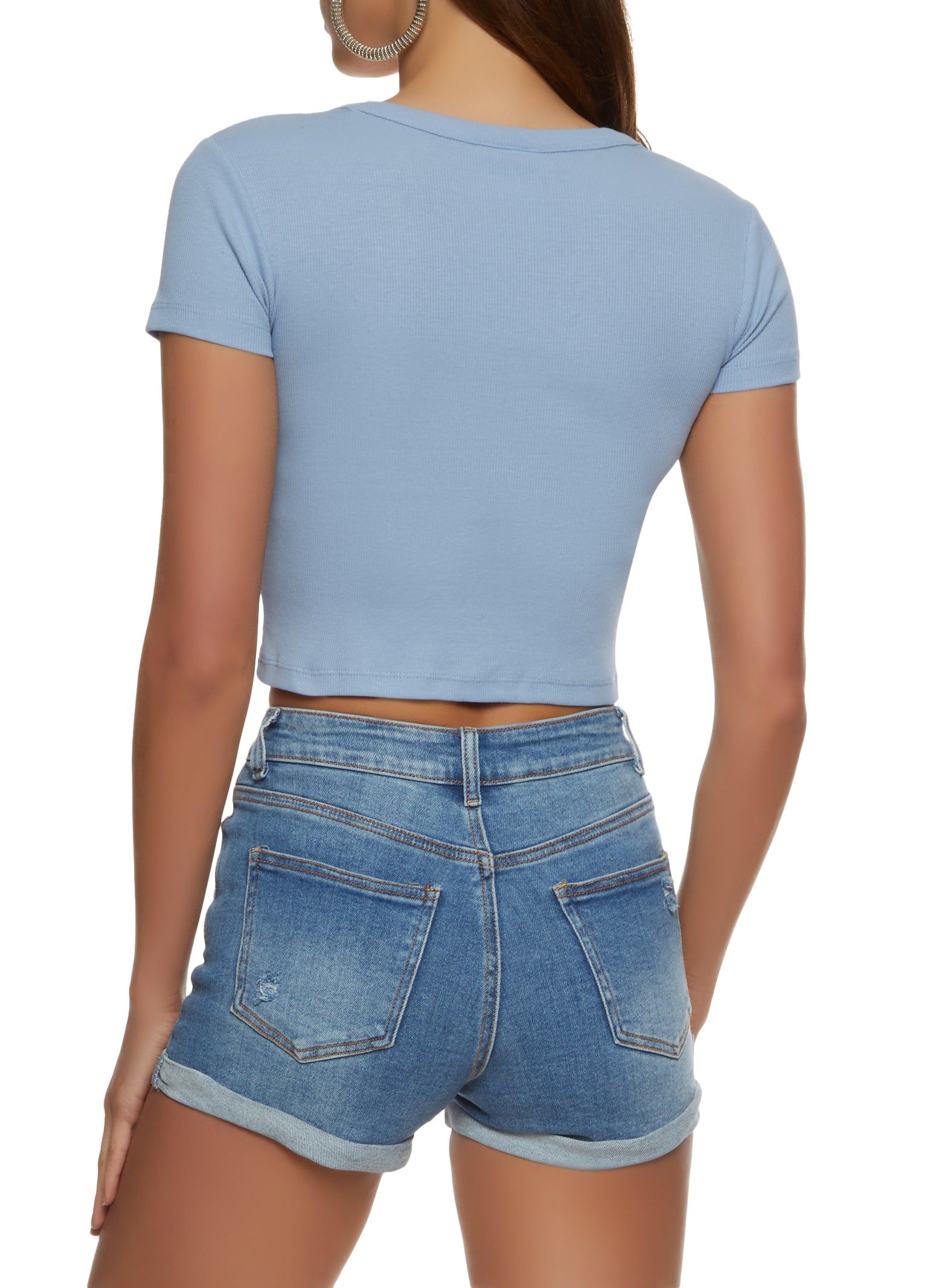 Basic V Neck Cropped T Shirt sold by Rainbow product image thumbnail 2