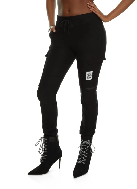 Patch Zipper Detail Cargo Joggers sold by Rainbow